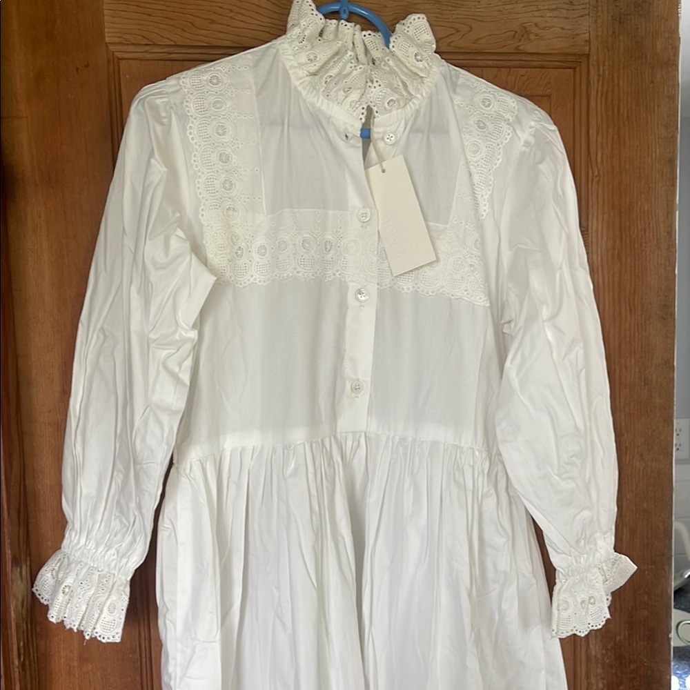 Mocha Goods Summer bohemian peasant White Lace-Trimmed Dress